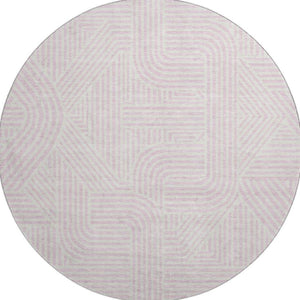 HomeRoots 8' Pink and Ivory Abstract Geometric Round Rug - Washable, UV Protected, Durable & Stylish Design 672932