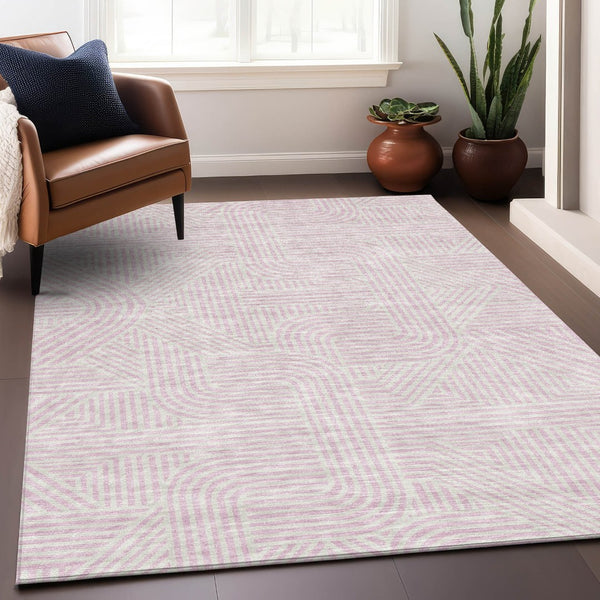 HomeRoots 8' X 10' Abstract Geometric Pink & Ivory Area Rug - Washable, Stain Resistant & UV Protected Design 672933