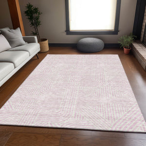 HomeRoots 8' X 10' Abstract Geometric Pink & Ivory Area Rug - Washable, Stain Resistant & UV Protected Design 672933