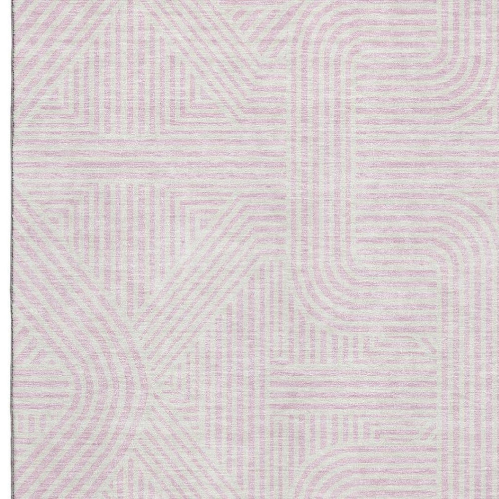 HomeRoots 9' X 12' Pink and Ivory Abstract Geometric Area Rug - Washable, UV Protected, Stain-Resistant Design 672934