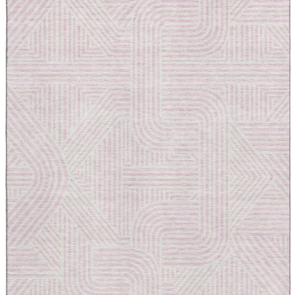 HomeRoots 10' X 14' Stylish Pink & Ivory Abstract Geometric Washable Area Rug with UV Protection for Homes 672935