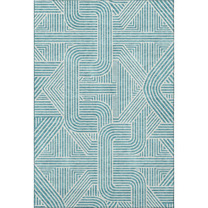 HomeRoots 5' X 8' Teal and Ivory Abstract Geometric Area Rug - Washable, UV-Protected, Stain-Resistant Design! 672937