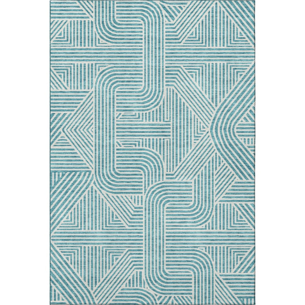 HomeRoots 8' X 10' Teal & Ivory Abstract Geometric Area Rug – Washable, UV Protected, Durable & Stylish Design 672939