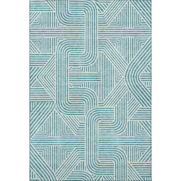 HomeRoots 8' X 10' Teal & Ivory Abstract Geometric Area Rug – Washable, UV Protected, Durable & Stylish Design 672939