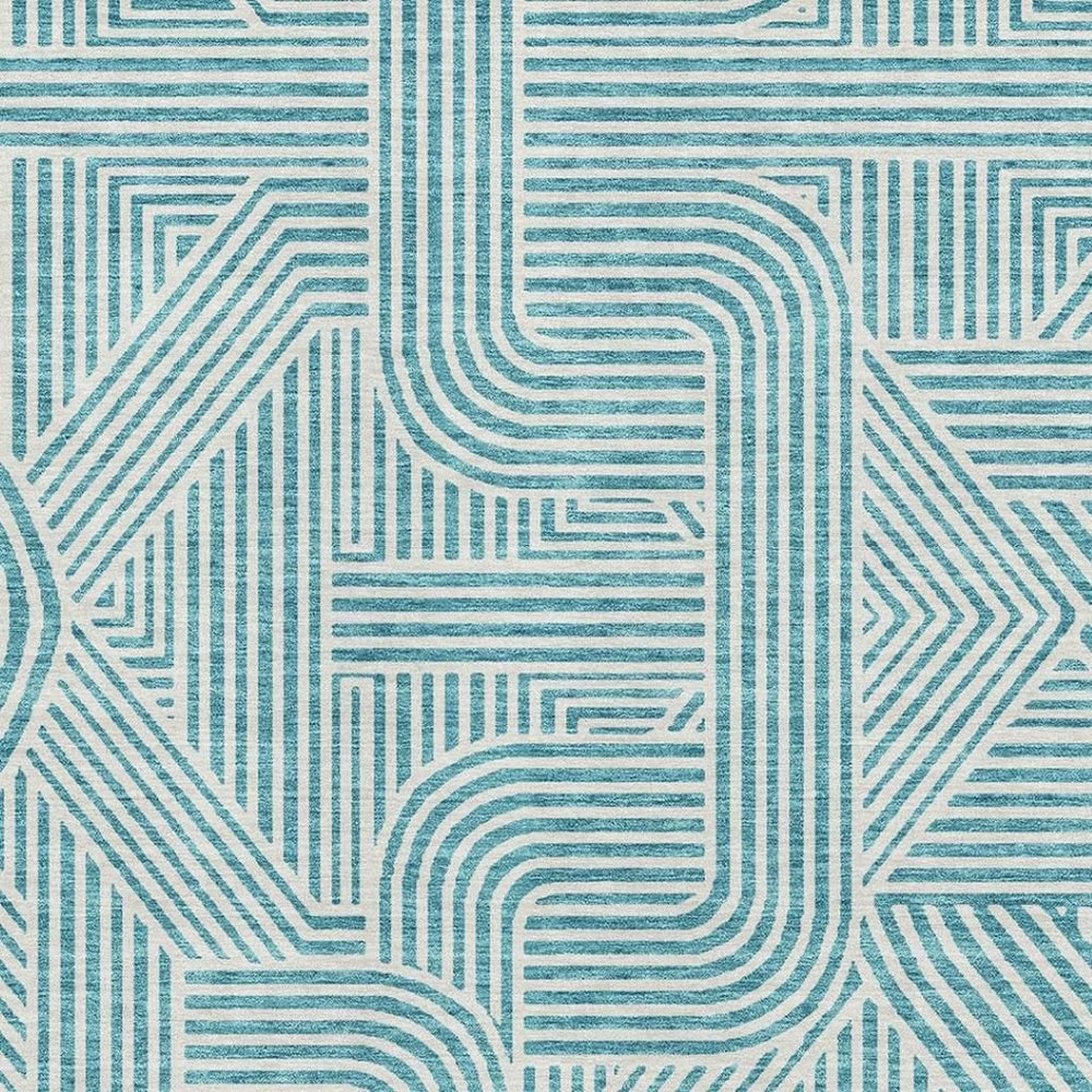 HomeRoots 9' X 12' Teal and Ivory Abstract Geometric Area Rug - Washable, UV-Protected, Perfect for High-Traffic Spaces! 672940