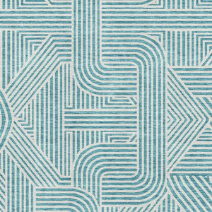 HomeRoots 9' X 12' Teal and Ivory Abstract Geometric Area Rug - Washable, UV-Protected, Perfect for High-Traffic Spaces! 672940