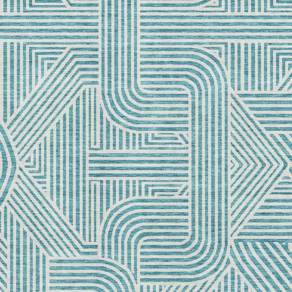 HomeRoots 9' X 12' Teal and Ivory Abstract Geometric Area Rug - Washable, UV-Protected, Perfect for High-Traffic Spaces! 672940
