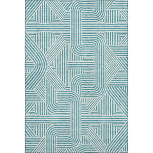 HomeRoots 10' X 14' Teal And Ivory Abstract Geometric Area Rug - Durable, Washable, UV-Protected for Busy Homes 672941