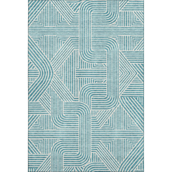 HomeRoots 10' X 14' Teal And Ivory Abstract Geometric Area Rug - Durable, Washable, UV-Protected for Busy Homes 672941