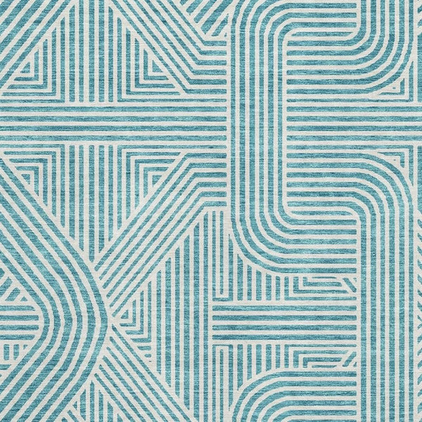 HomeRoots 10' X 14' Teal And Ivory Abstract Geometric Area Rug - Durable, Washable, UV-Protected for Busy Homes 672941