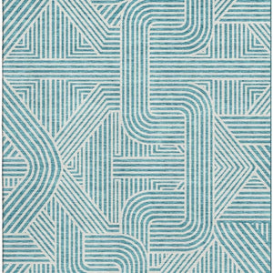 HomeRoots 10' X 14' Teal And Ivory Abstract Geometric Area Rug - Durable, Washable, UV-Protected for Busy Homes 672941