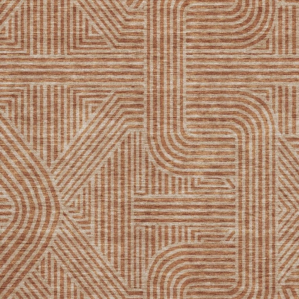 HomeRoots 5' X 8' Stylish Terra Cotta & Beige Abstract Geometric Washable Area Rug with UV Protection 672943