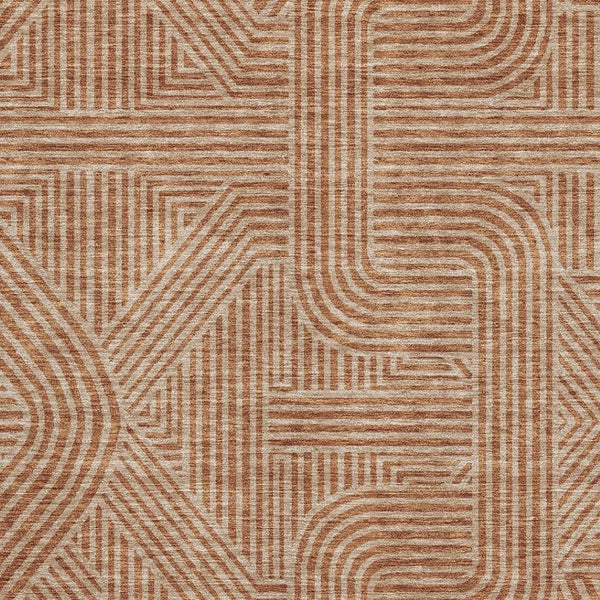 HomeRoots 5' X 8' Stylish Terra Cotta & Beige Abstract Geometric Washable Area Rug with UV Protection 672943