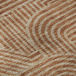HomeRoots 8' Terra Cotta & Beige Abstract Geometric Round Rug - Washable, Durable, UV Protected for Any Space 672944