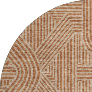 HomeRoots 8' Terra Cotta & Beige Abstract Geometric Round Rug - Washable, Durable, UV Protected for Any Space 672944