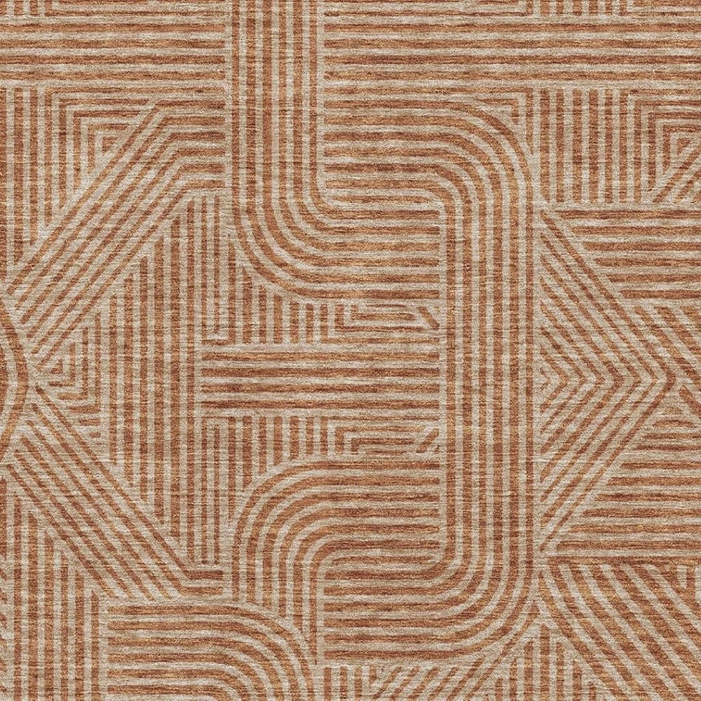 HomeRoots 8' X 10' Terra Cotta & Beige Geometric Area Rug – Washable, UV Protected, Pet-Friendly, Stylish Decor 672945
