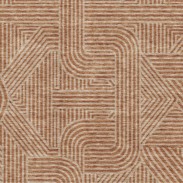 HomeRoots 8' X 10' Terra Cotta & Beige Geometric Area Rug – Washable, UV Protected, Pet-Friendly, Stylish Decor 672945