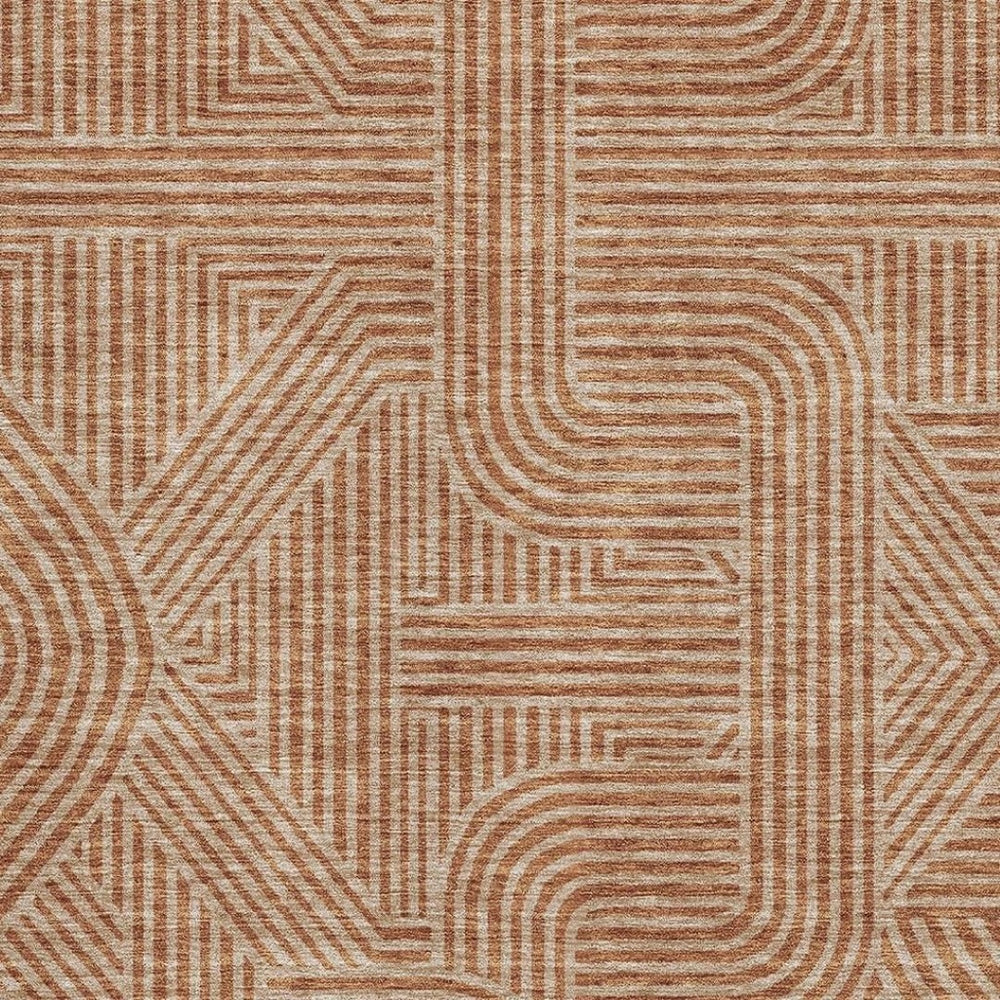 HomeRoots 9' X 12' Stylish Terra Cotta & Beige Geometric Washable Area Rug with UV Protection & Durability 672946