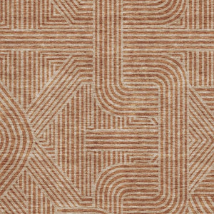 HomeRoots 9' X 12' Stylish Terra Cotta & Beige Geometric Washable Area Rug with UV Protection & Durability 672946