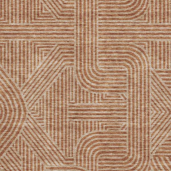 HomeRoots 9' X 12' Stylish Terra Cotta & Beige Geometric Washable Area Rug with UV Protection & Durability 672946
