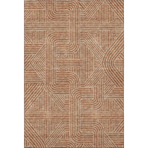 HomeRoots 9' X 12' Stylish Terra Cotta & Beige Geometric Washable Area Rug with UV Protection & Durability 672946
