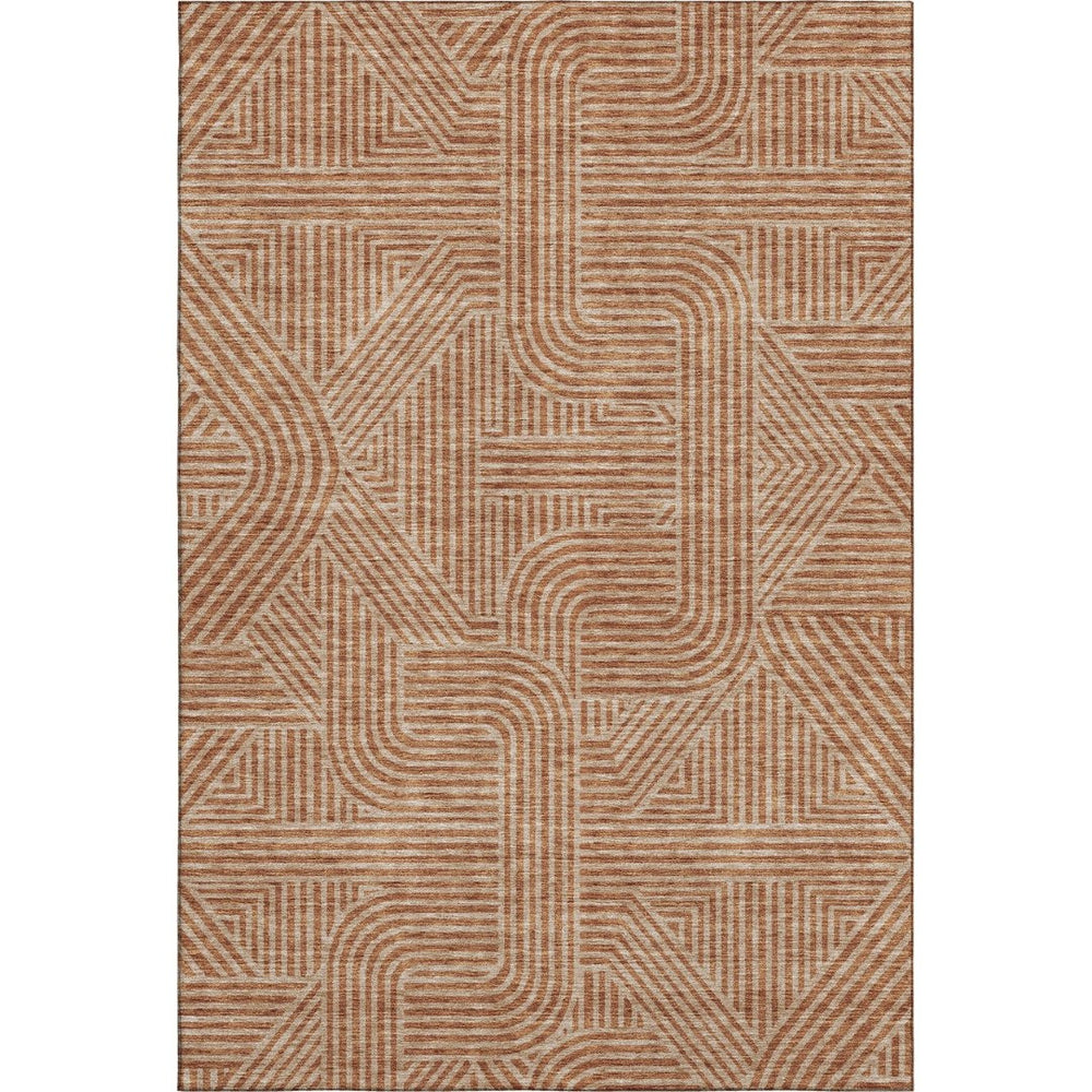 HomeRoots 10' X 14' Terra Cotta & Beige Abstract Geometric Washable Area Rug with UV Protection for Homes 672947