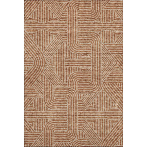 HomeRoots 10' X 14' Terra Cotta & Beige Abstract Geometric Washable Area Rug with UV Protection for Homes 672947