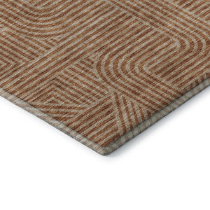 HomeRoots 10' X 14' Terra Cotta & Beige Abstract Geometric Washable Area Rug with UV Protection for Homes 672947