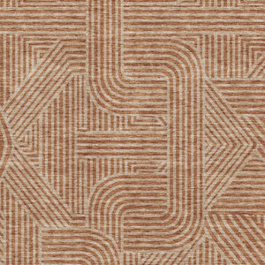 HomeRoots 10' X 14' Terra Cotta & Beige Abstract Geometric Washable Area Rug with UV Protection for Homes 672947