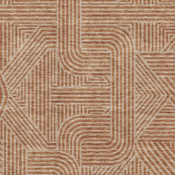 HomeRoots 10' X 14' Terra Cotta & Beige Abstract Geometric Washable Area Rug with UV Protection for Homes 672947