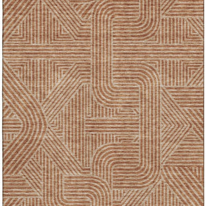 HomeRoots 10' X 14' Terra Cotta & Beige Abstract Geometric Washable Area Rug with UV Protection for Homes 672947