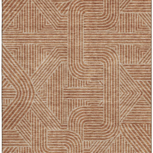 HomeRoots 10' X 14' Terra Cotta & Beige Abstract Geometric Washable Area Rug with UV Protection for Homes 672947