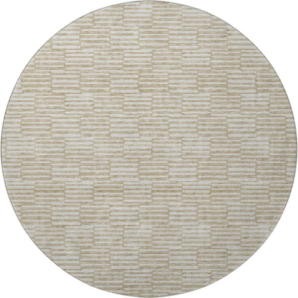 HomeRoots 8' Beige and Ivory Abstract Round Rug - Washable, UV Protected, and Perfect for Modern Homes! 672950