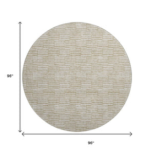 HomeRoots 8' Beige and Ivory Abstract Round Rug - Washable, UV Protected, and Perfect for Modern Homes! 672950