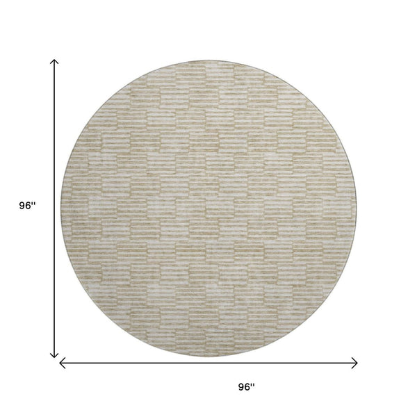 HomeRoots 8' Beige and Ivory Abstract Round Rug - Washable, UV Protected, and Perfect for Modern Homes! 672950