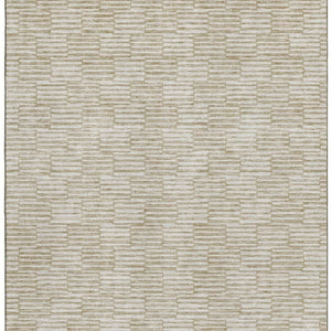 HomeRoots 9' X 12' Abstract Beige and Ivory Geometric Area Rug - Washable, UV-Protected, Perfect for High-Traffic Spaces 672952