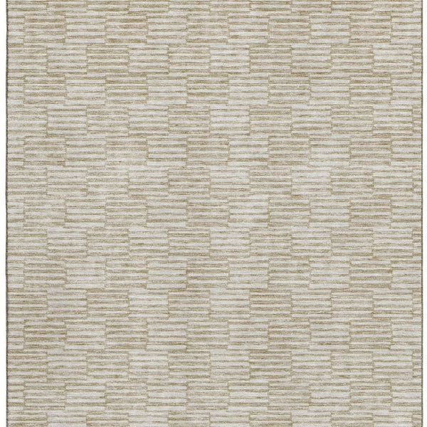 HomeRoots 9' X 12' Abstract Beige and Ivory Geometric Area Rug - Washable, UV-Protected, Perfect for High-Traffic Spaces 672952
