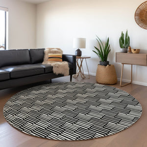 HomeRoots 8' Black and Gray Abstract Geometric Rug - Washable, UV Protected, Stain Resistant for Modern Spaces 672956