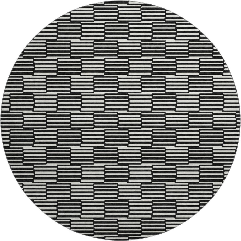 HomeRoots 8' Black and Gray Abstract Geometric Rug - Washable, UV Protected, Stain Resistant for Modern Spaces 672956
