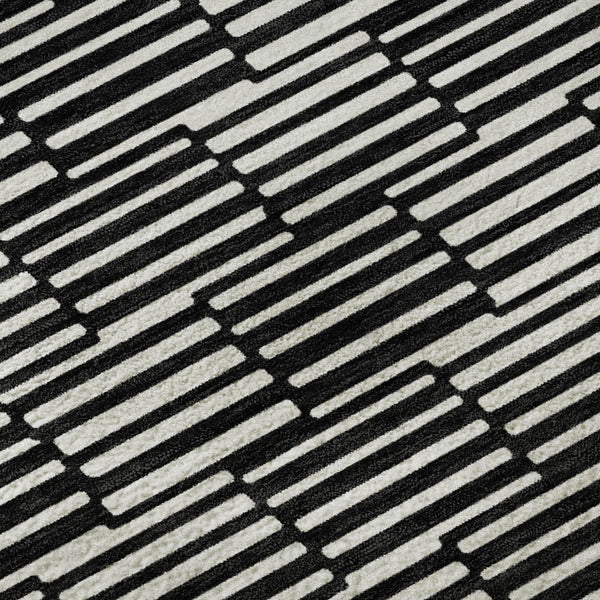 HomeRoots 8' Black and Gray Abstract Geometric Rug - Washable, UV Protected, Stain Resistant for Modern Spaces 672956