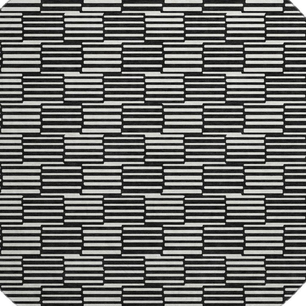 HomeRoots 8' Black and Gray Abstract Geometric Rug - Washable, UV Protected, Stain Resistant for Modern Spaces 672956