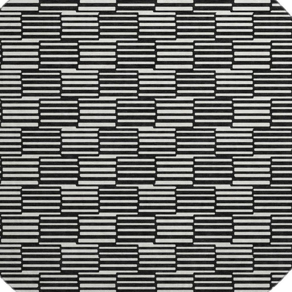 HomeRoots 8' Black and Gray Abstract Geometric Rug - Washable, UV Protected, Stain Resistant for Modern Spaces 672956