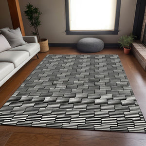HomeRoots 10' X 14' Abstract Geometric Area Rug - Black & Gray, Washable, UV Protected for Modern Spaces 672959