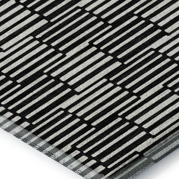 HomeRoots 10' X 14' Abstract Geometric Area Rug - Black & Gray, Washable, UV Protected for Modern Spaces 672959