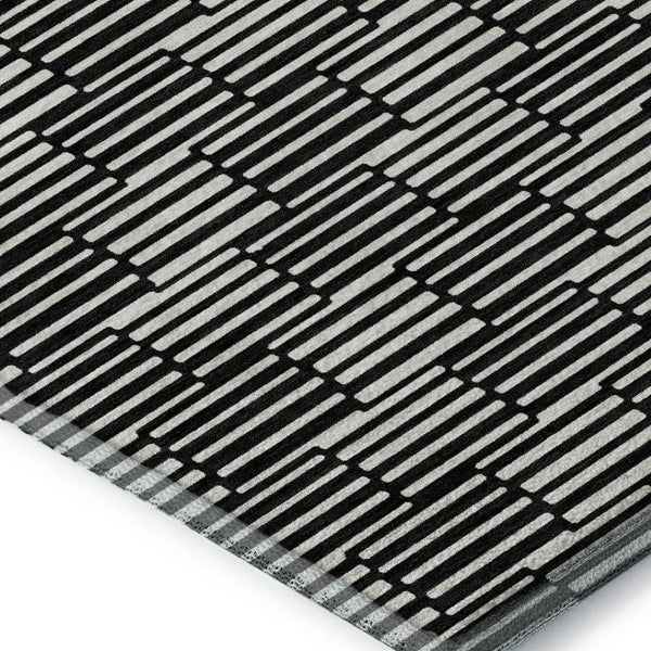 HomeRoots 10' X 14' Abstract Geometric Area Rug - Black & Gray, Washable, UV Protected for Modern Spaces 672959