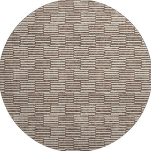 HomeRoots 8' Brown and Beige Abstract Geometric Round Rug – Washable, UV Protected, Stain Resistant, Durable Design 672962