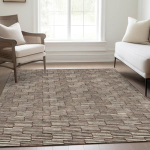 HomeRoots 10' Abstract Geometric Washable Area Rug in Brown & Beige - UV Protected, Stain-Resistant, Durable Design 672965