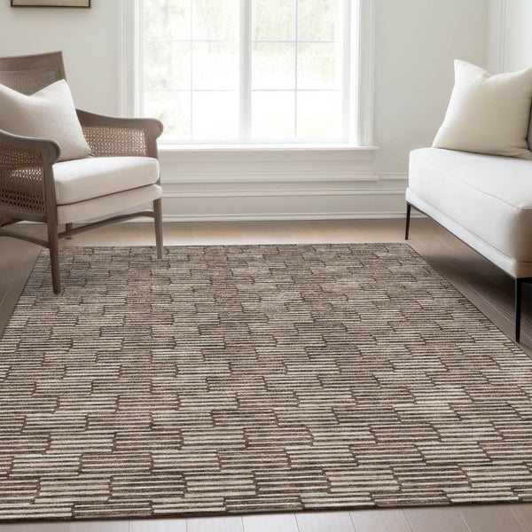HomeRoots 10' Abstract Geometric Washable Area Rug in Brown & Beige - UV Protected, Stain-Resistant, Durable Design 672965