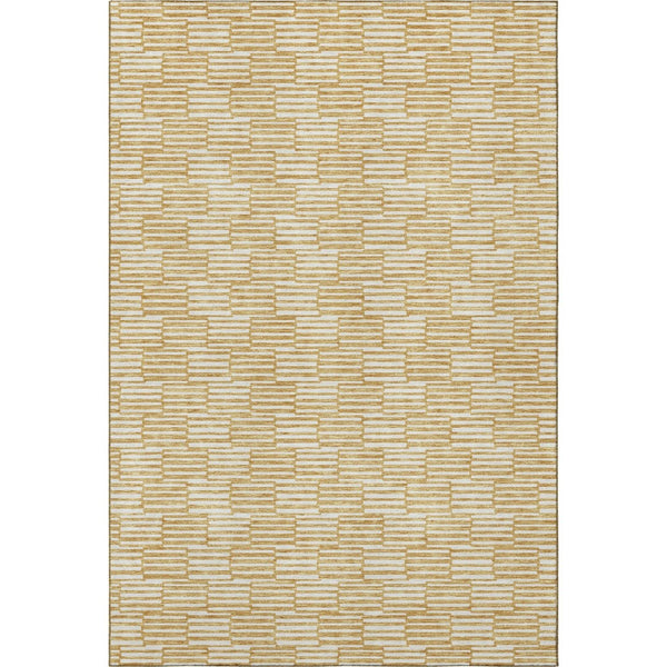 HomeRoots 5' X 8' Gold and Ivory Geometric Washable Area Rug - Durable, UV-Protected, Perfect for High-Traffic Spaces! 672967