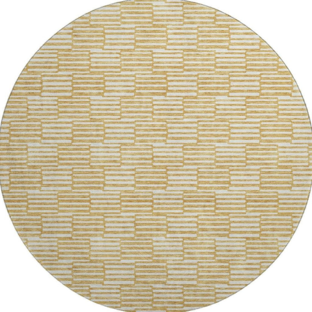 HomeRoots 8' Gold and Ivory Abstract Geometric Round Rug – Washable, UV Protected, Pet-Friendly & Stylish Decor 672968